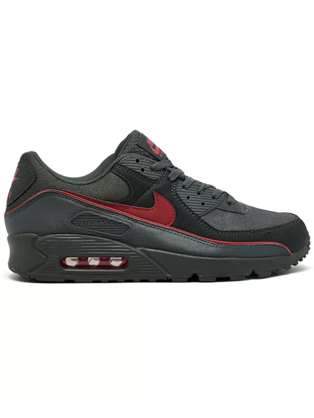 Nike Air Max 90 Premium Black Grey Sneaker with Red Swoosh